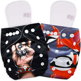 Reusable Baby Cloth Diaper with Adjustable Snap Buttons and Inserts (Set of 2)